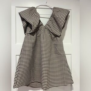 DAY + MOON Ruffle Sleeve Brown Gingham Baby Doll Dress
